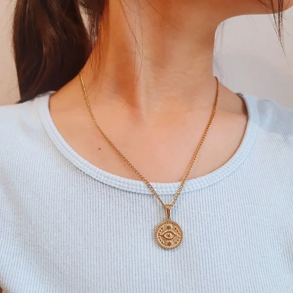 Water Resistant 18ct Gold Plated Evil Eye Necklace - Picture 4 of 4